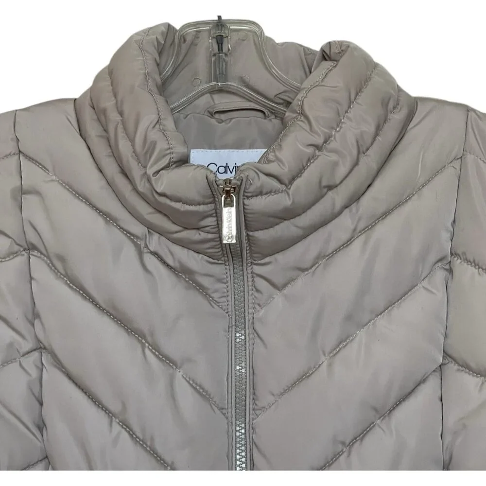 Calvin Klein Puffer‎ Vest Womens Plus Size 1X Beige Black Quilted Pockets